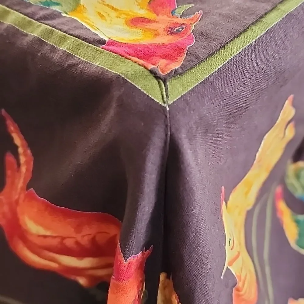 April Cornell Farm House Chicken & Rooster Tablecloth Napkins Chocolate Brown